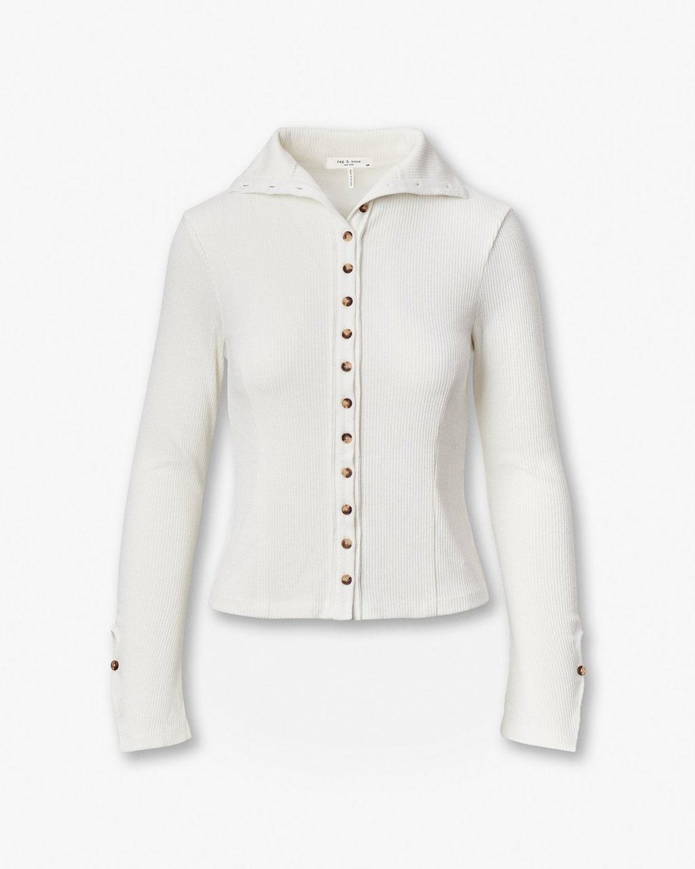 The Knit Ribbed Buttoned Cardigan - Ivory - Image 2