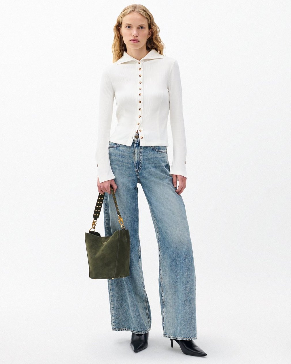 The Knit Ribbed Buttoned Cardigan - Ivory - Image 3