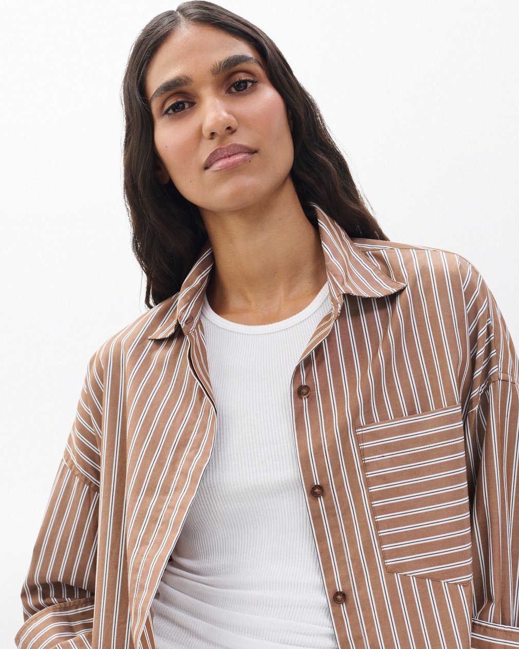 Marin Cropped Striped Shirt - Tobacco Stripe - Image 4