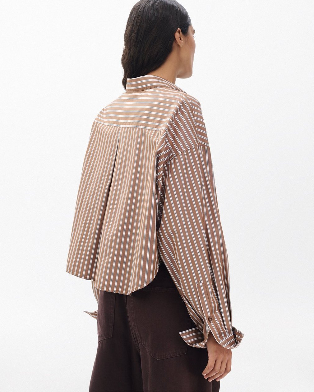 Marin Cropped Striped Shirt - Tobacco Stripe - Image 5