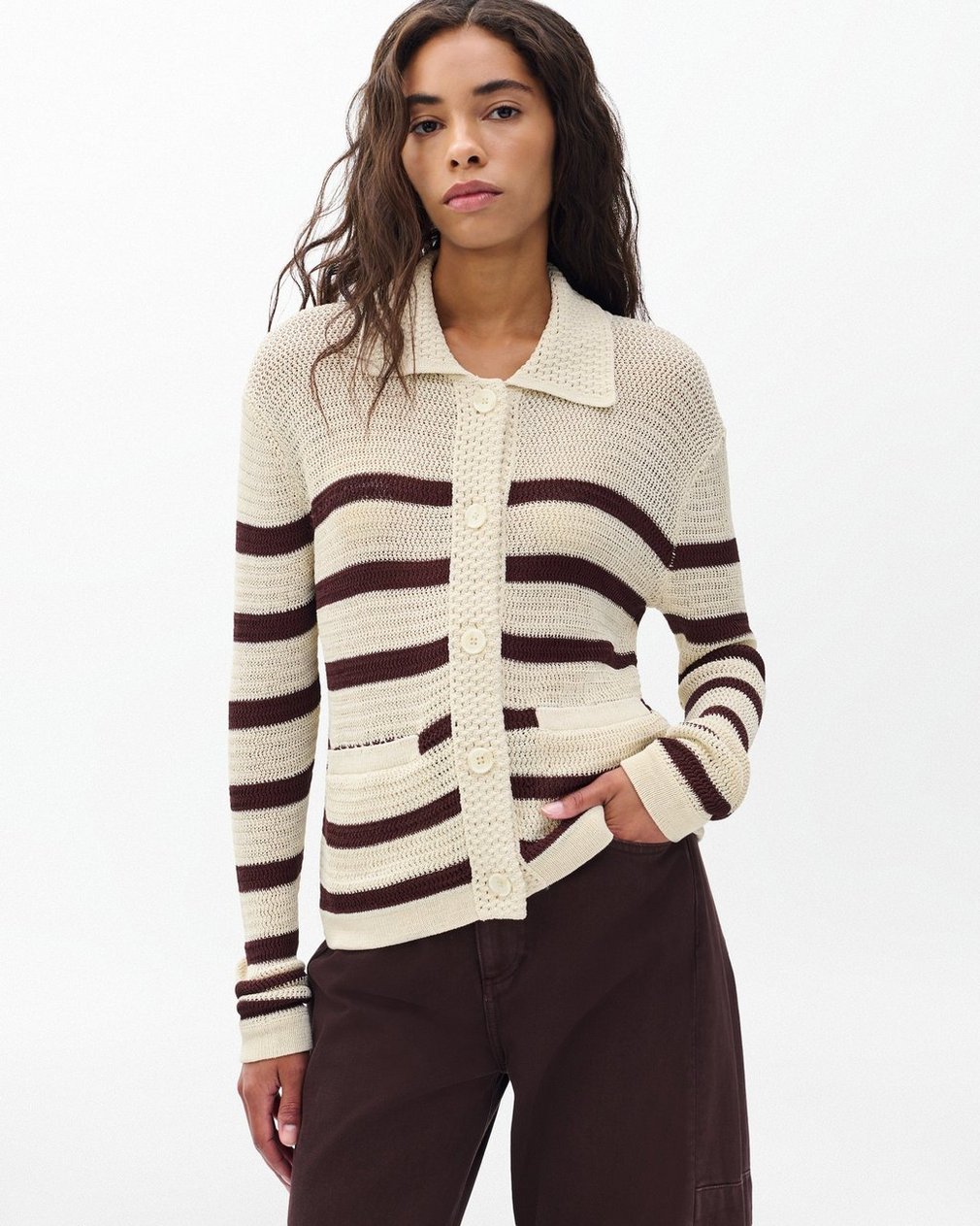Costi Striped Cardigan - Turtledove - Image 4