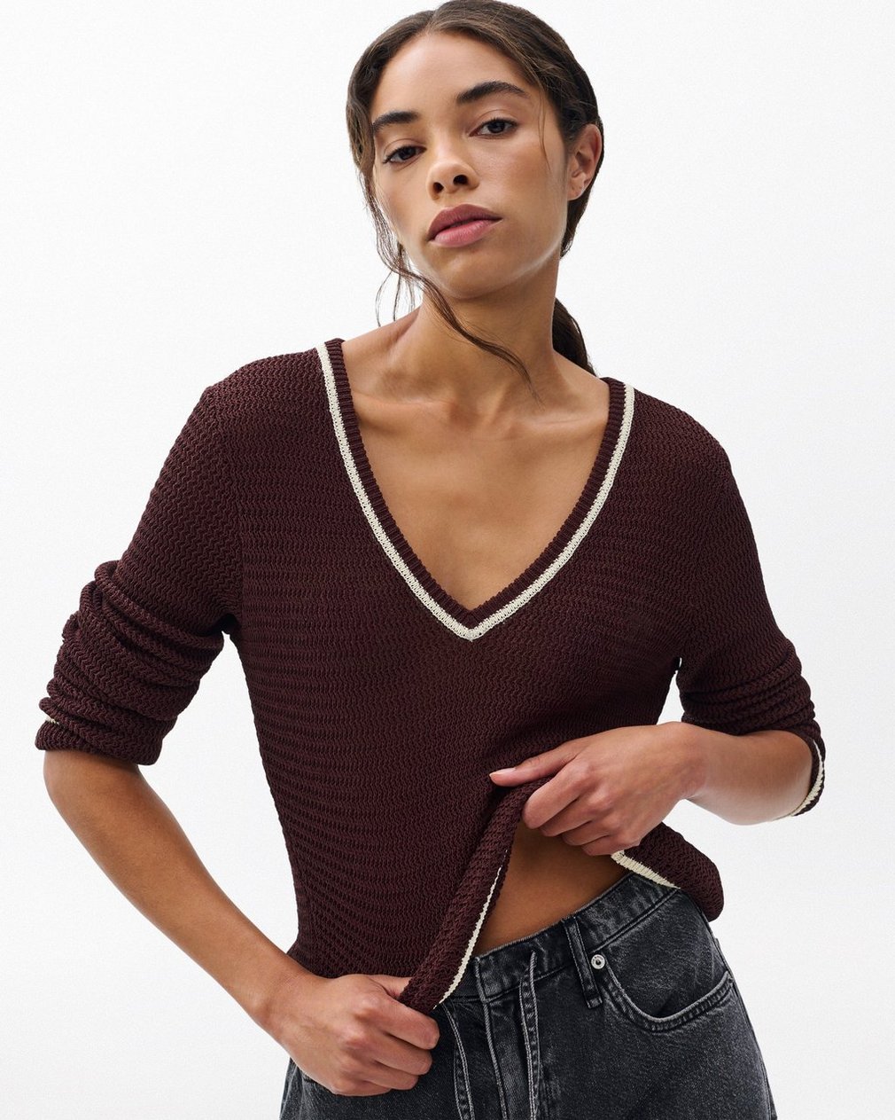 Costi V-Neck Sweater - Chocolate Brown - Image 4
