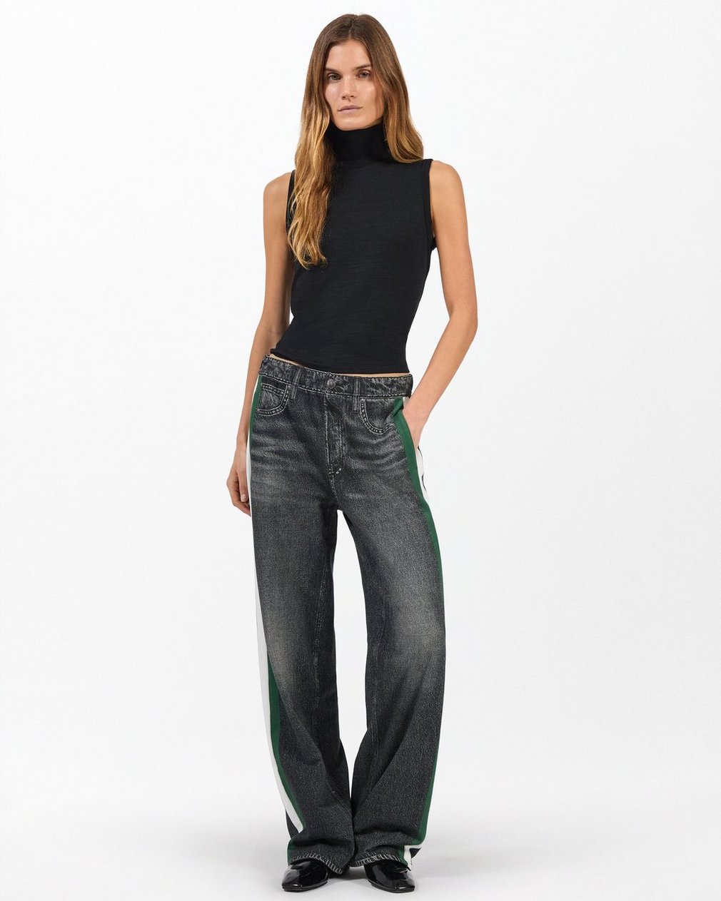 Miramar Sport Stripe Track Pants - Washedblck Grn Wht Stripe - Image 2