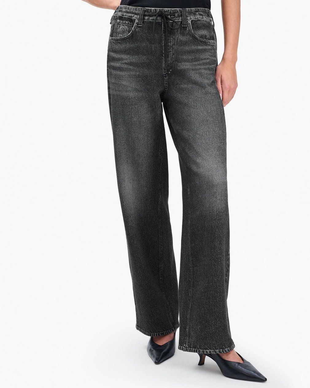 Miramar Drawstring Wide-Leg Pants - Washed Black - Image 3