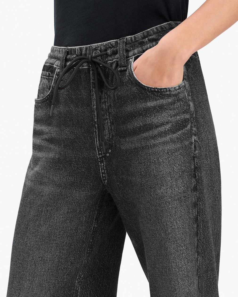 Miramar Drawstring Wide-Leg Pants - Washed Black - Image 4