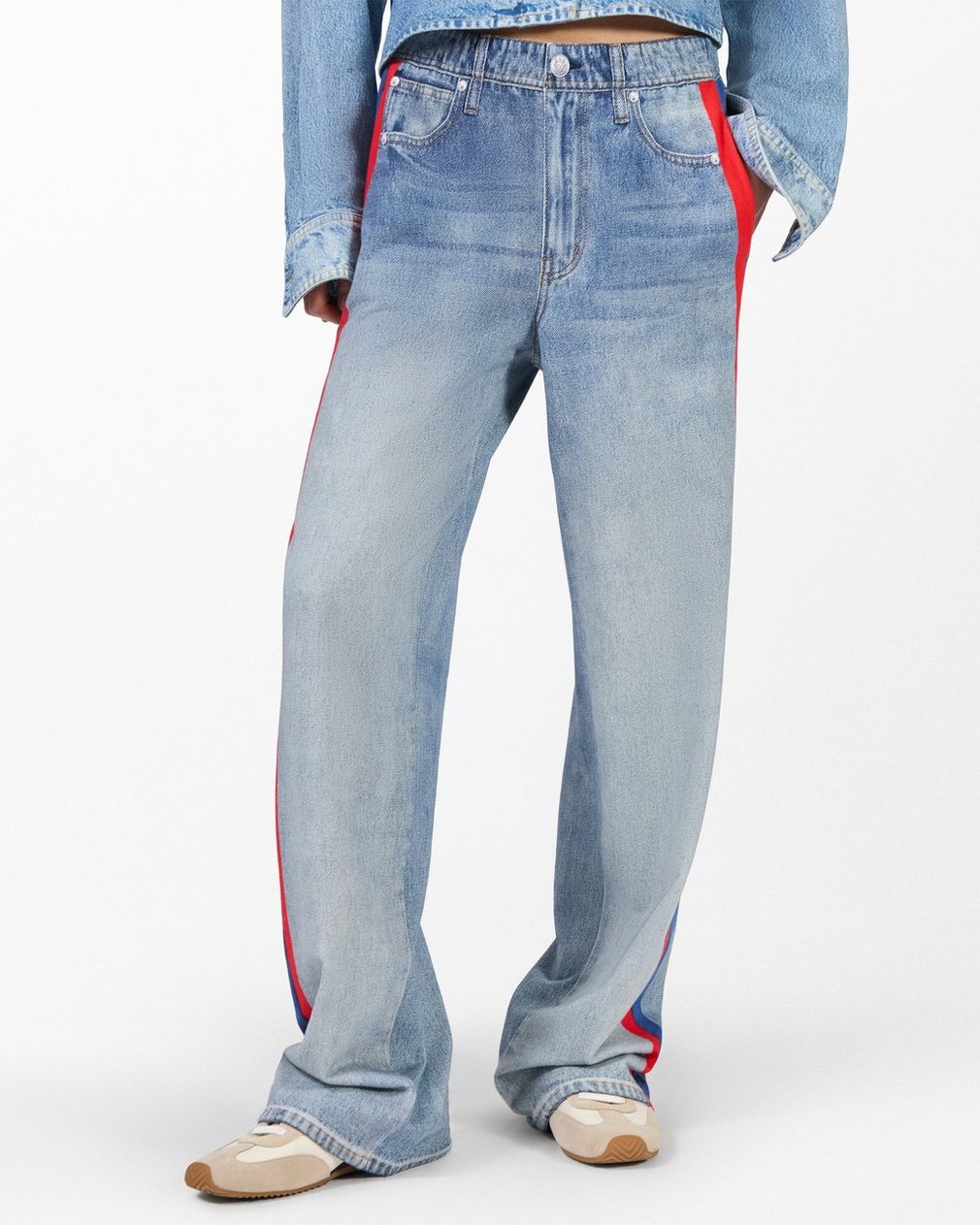 Miramar Sport Stripe Track Pants - Coney Blue Red Stripe - Image 3