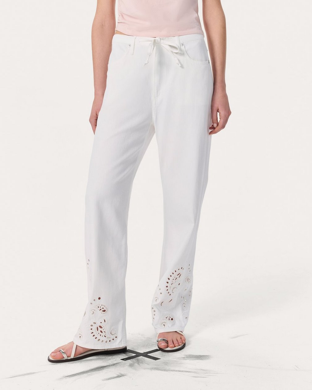 Phoebe Denim Beach Pants - White Eyelet - Image 3