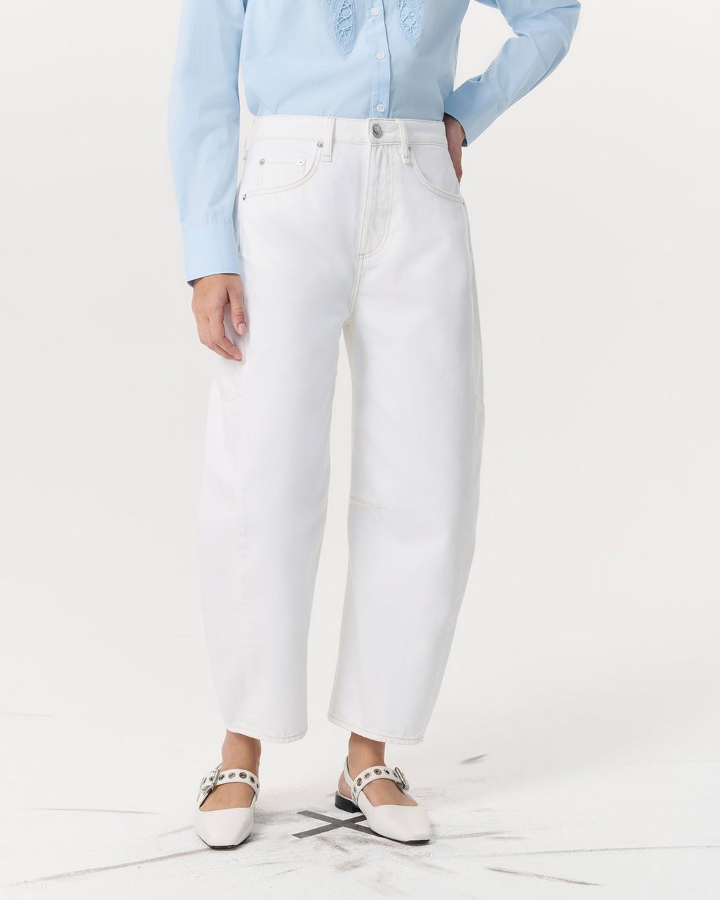 Charlie Ankle-Length Barrel Jeans - White - Image 3