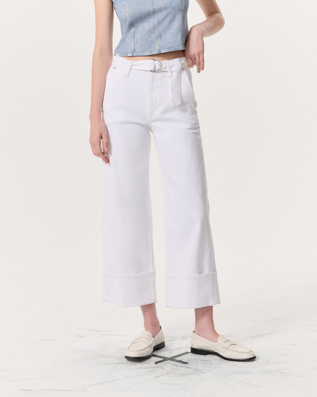 Andi Belted Ankle-Length Wide-Leg Jeans - Optic White - Image 3