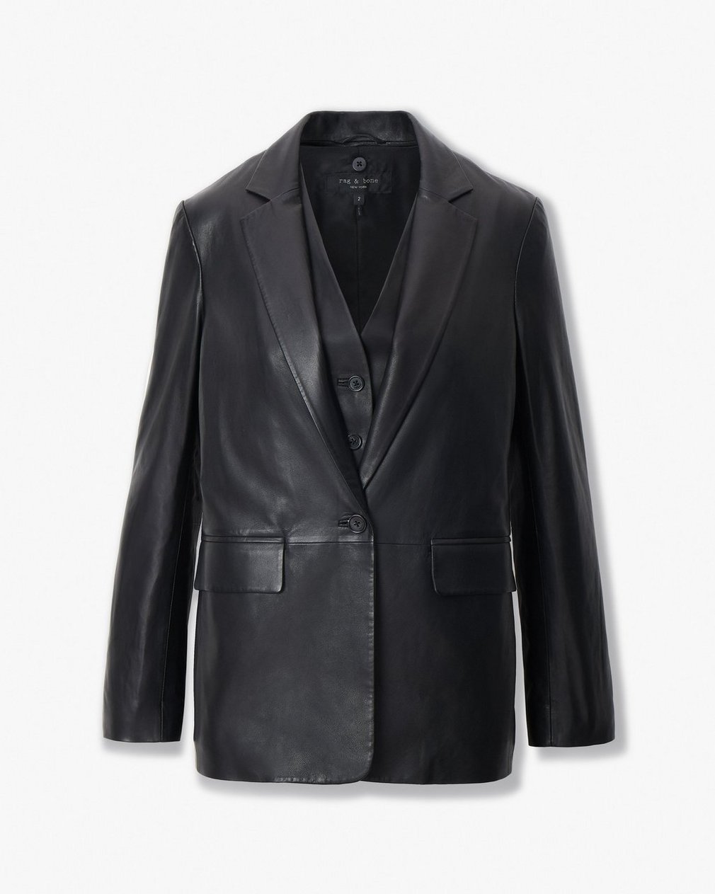 Jennifer Leather Two-in-One Blazer - Black - Image 2