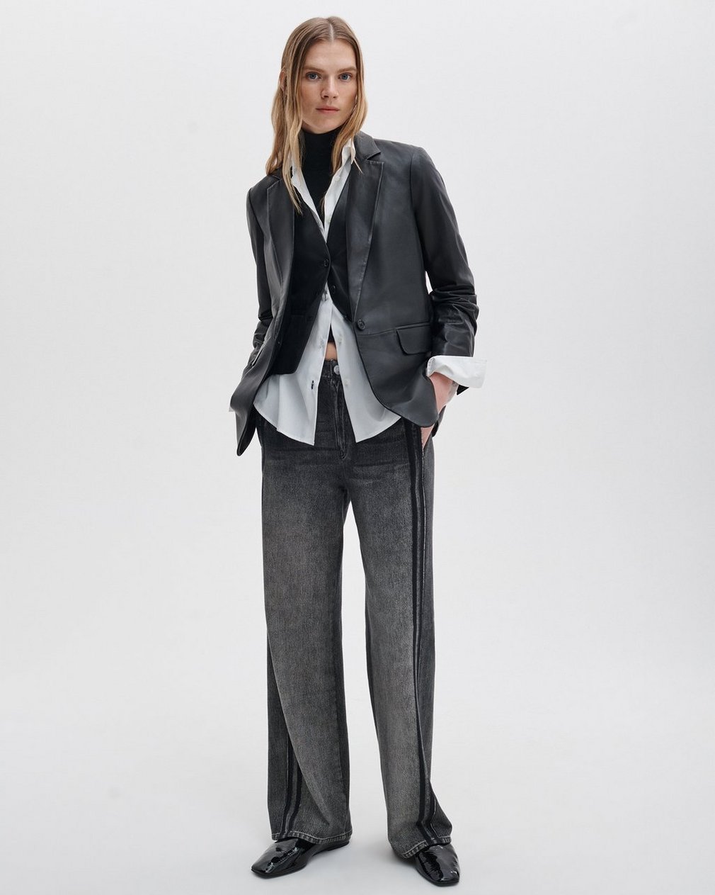 Jennifer Leather Two-in-One Blazer - Black - Image 3