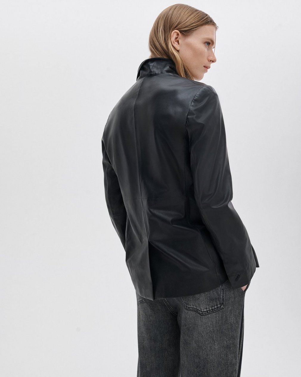 Jennifer Leather Two-in-One Blazer - Black - Image 6