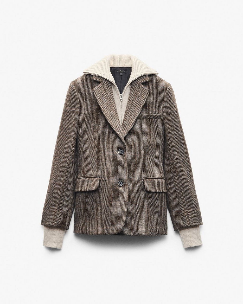 Frank Mixed-Media Plaid Blazer - Brown Multi - Image 2