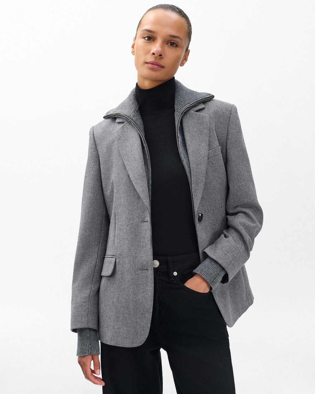 Frank Mixed-Media Blazer - Grey - Image 5