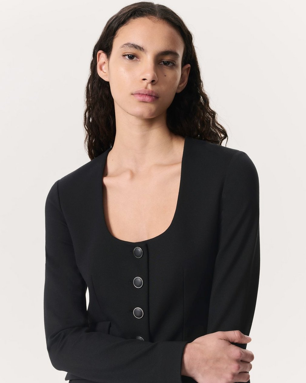 Roslyn Scoop-Neck Blazer - Black - Image 3