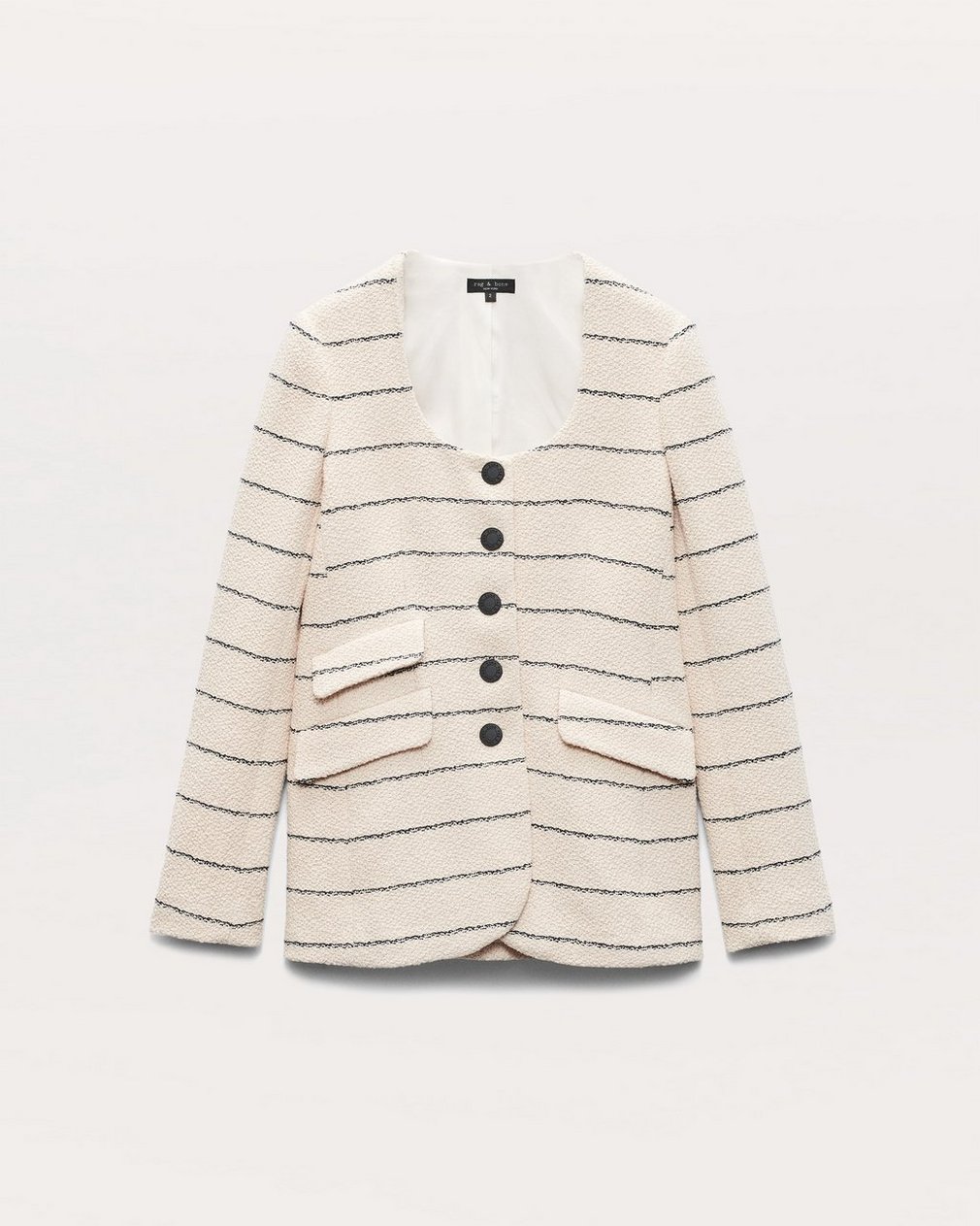 Roslyn Cotton Tweed Scoop-Neck Blazer - Cream - Image 2