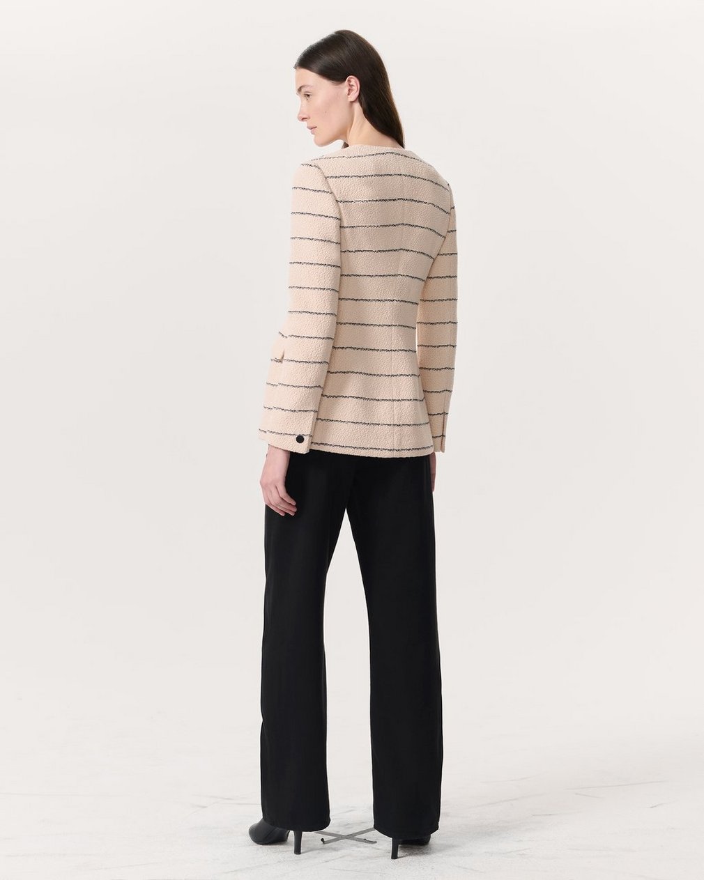 Roslyn Cotton Tweed Scoop-Neck Blazer - Cream - Image 5