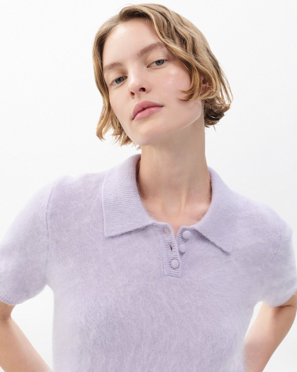 Jada Brushed Cashmere Polo - Lavender - Image 3