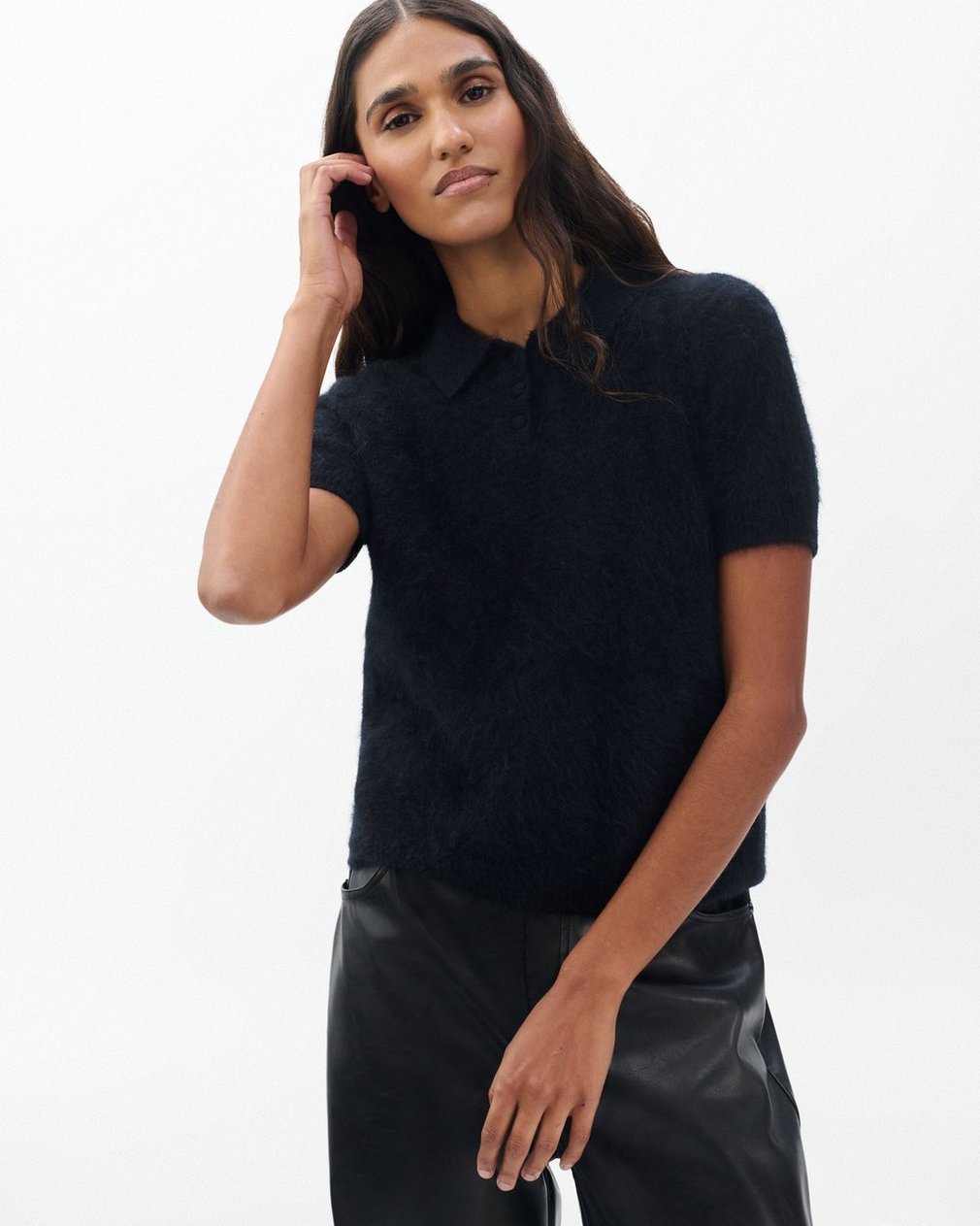 Jada Brushed Cashmere Polo - Black - Image 5