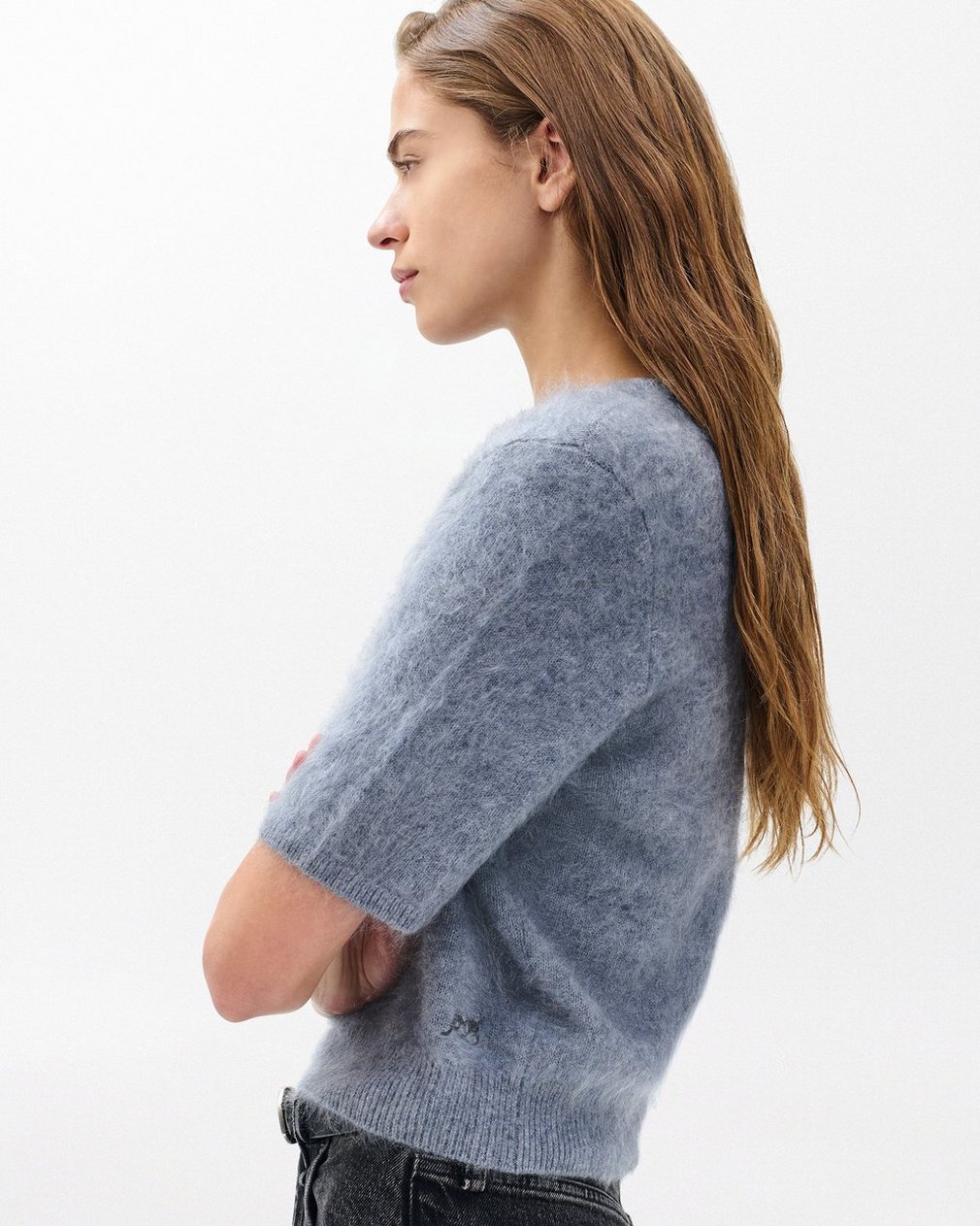 Jada Brushed Short-Sleeve Crewneck - Heather Grey - Image 4