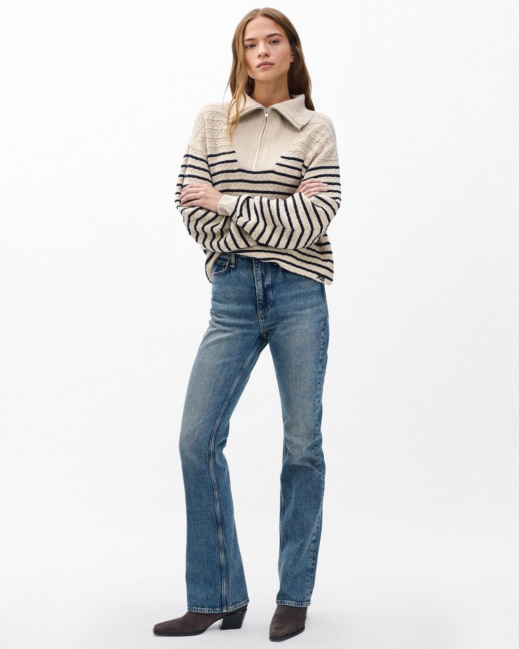 Natalia Cashmere Half-Zip Sweater - Oatmeal Multi - Image 3