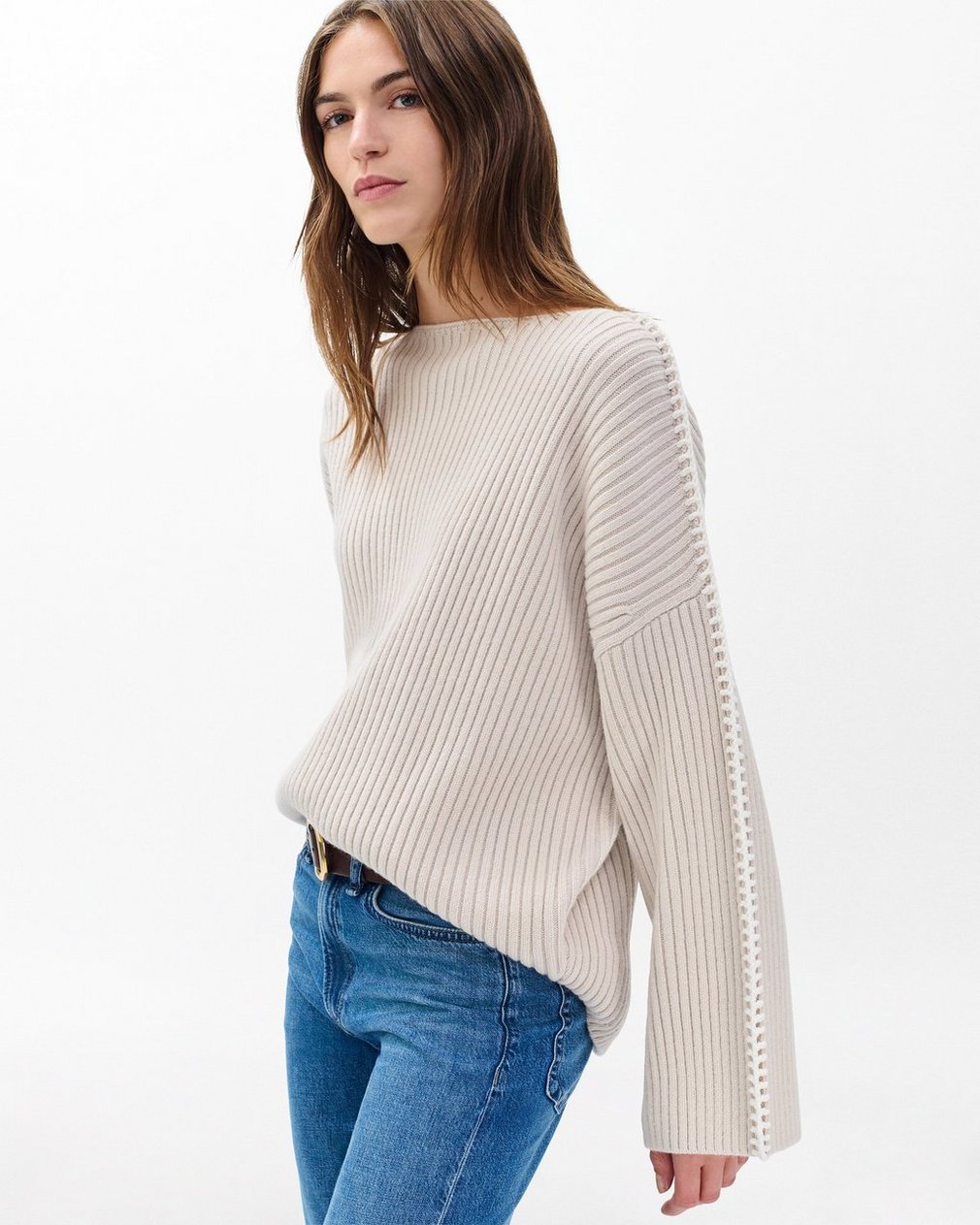 Ingrid Boatneck Wool Sweater - Light Oat - Image 4