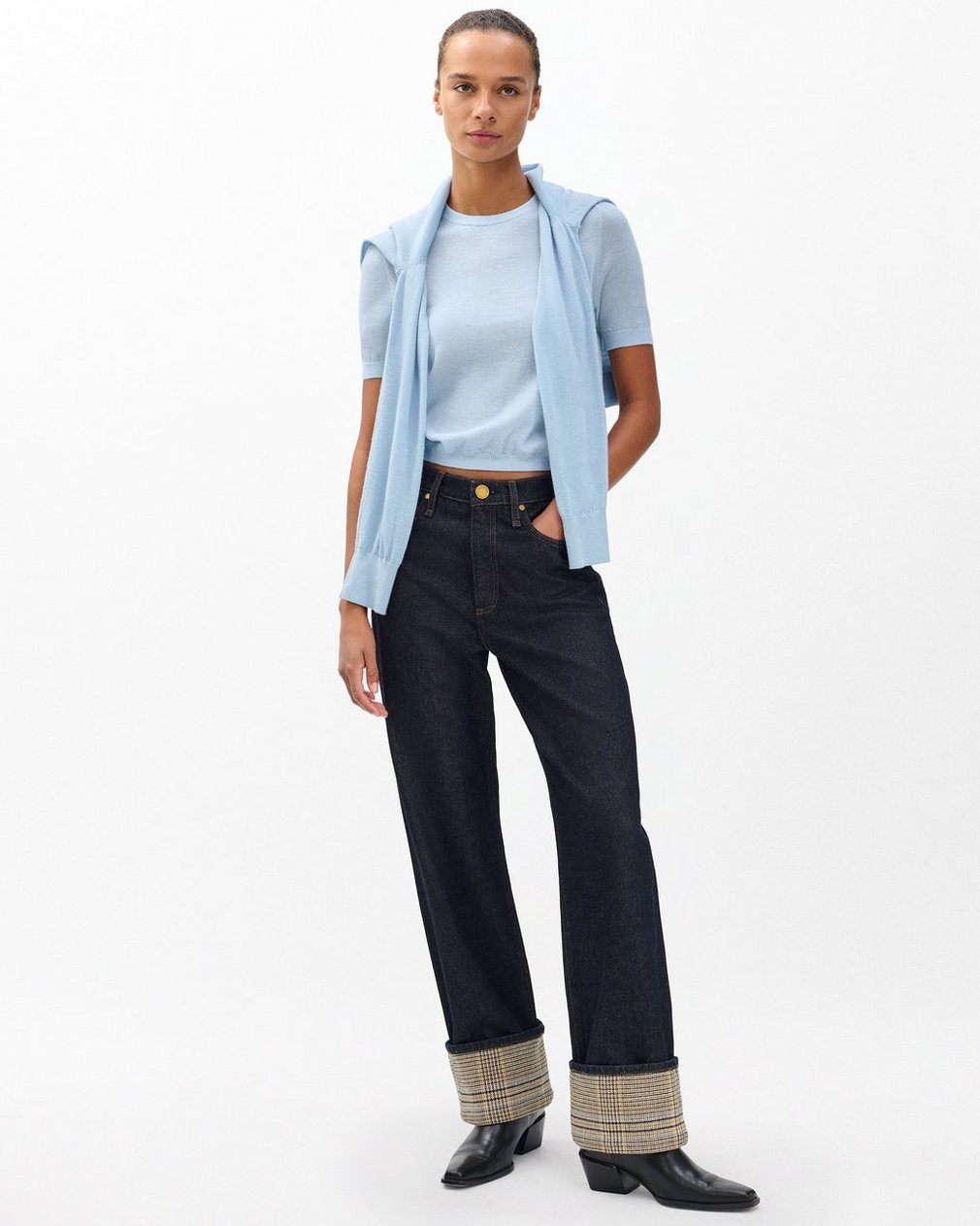 Adeline Lightweight Cashmere Tee - Light Blue - Image 3