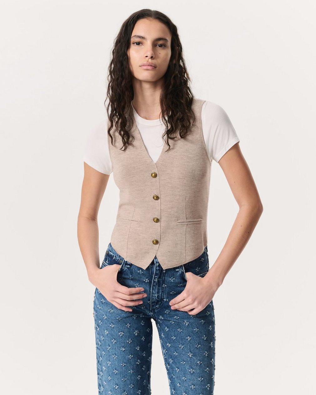 Ella Merino Wool-Blend Sweater Vest - Dark Taupe - Image 3