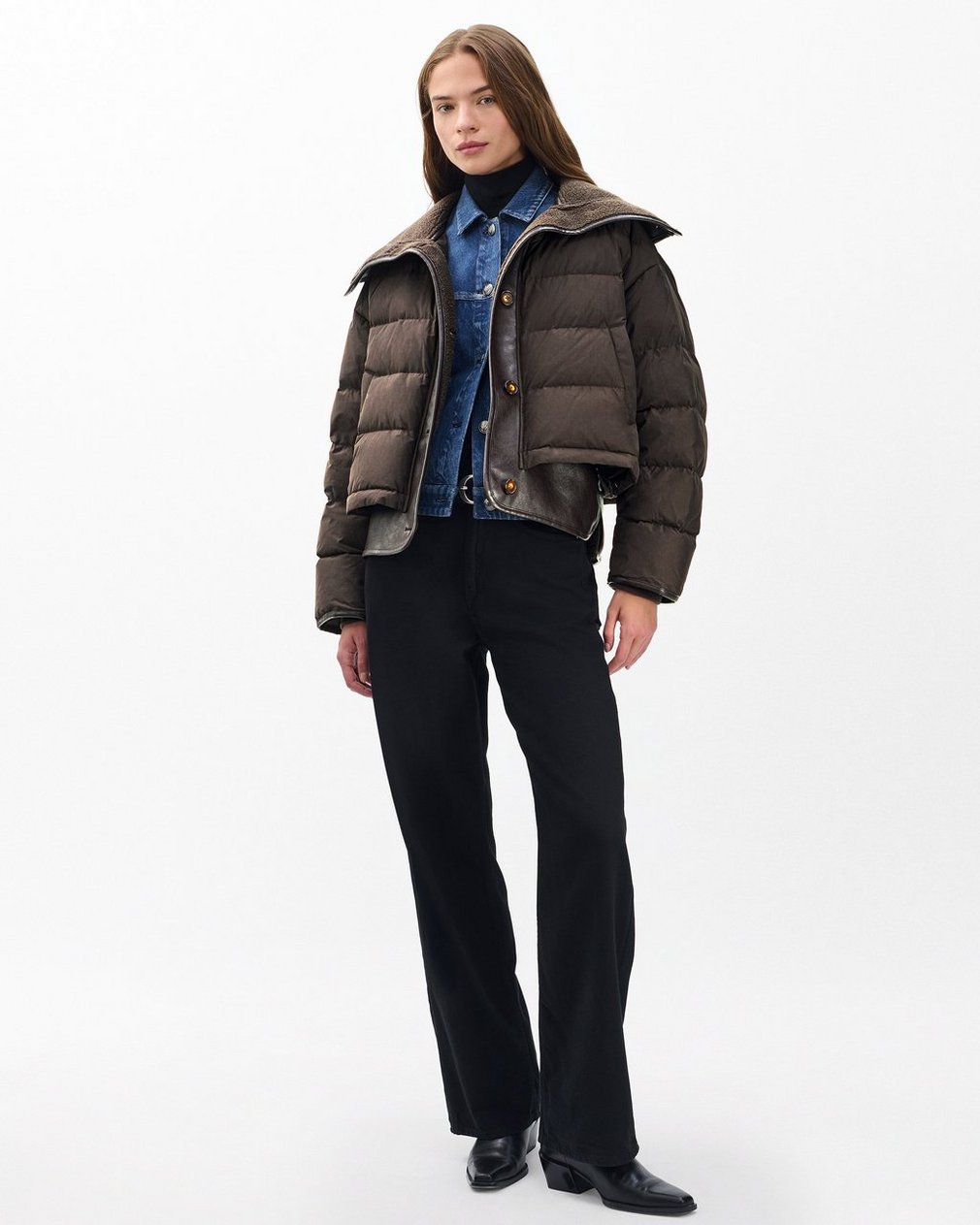 Gloria Mixed-Media Puffer Jacket - Brown - Image 3