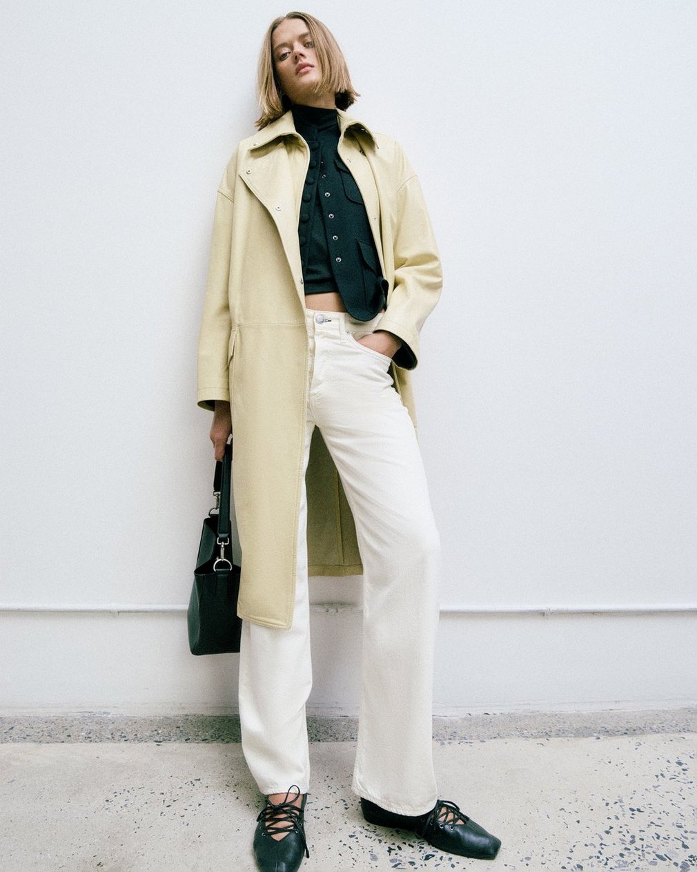 Rue Lamb Leather Trench Coat - Tan - Image 6