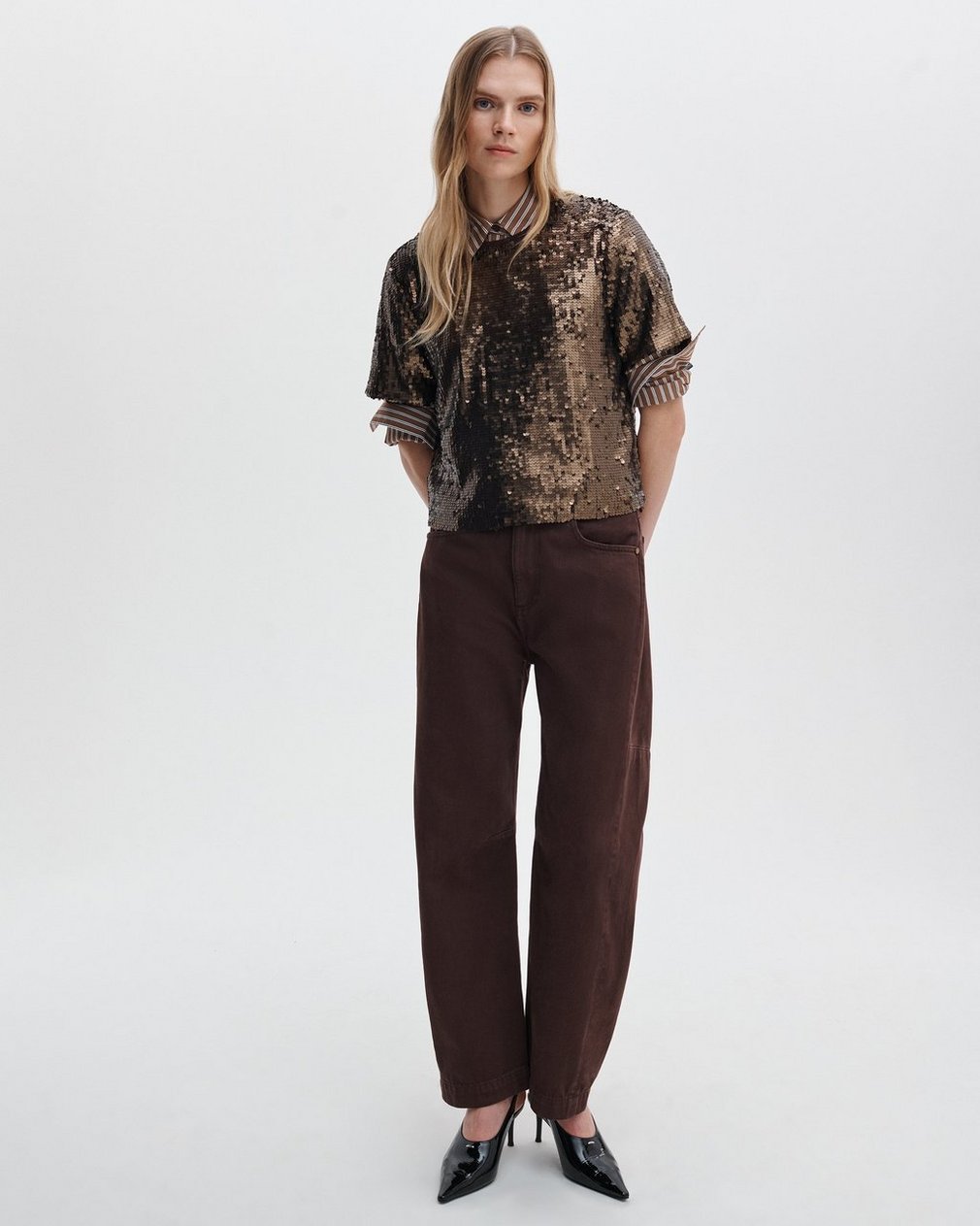 Lucy Sequined Tee - Coffee - Image 3