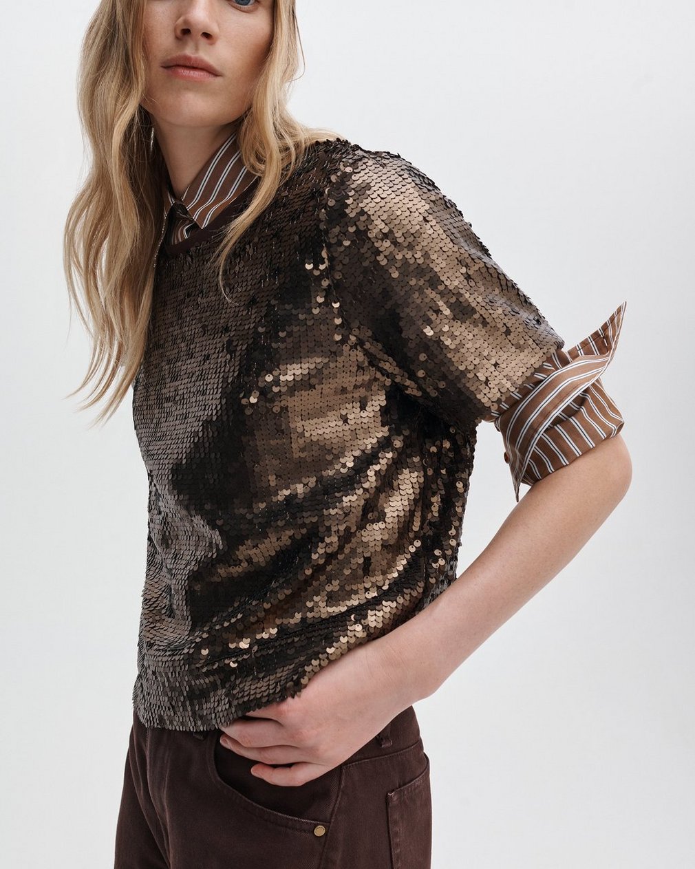 Lucy Sequined Tee - Coffee - Image 6