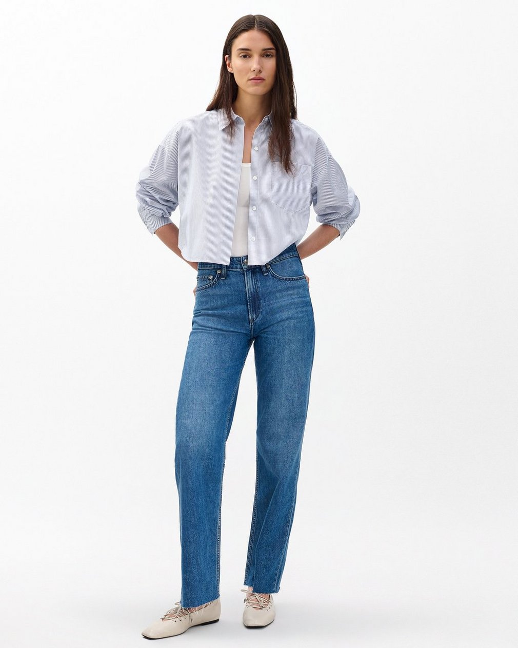 Marin Cropped Striped Shirt - White Stripe - Image 3