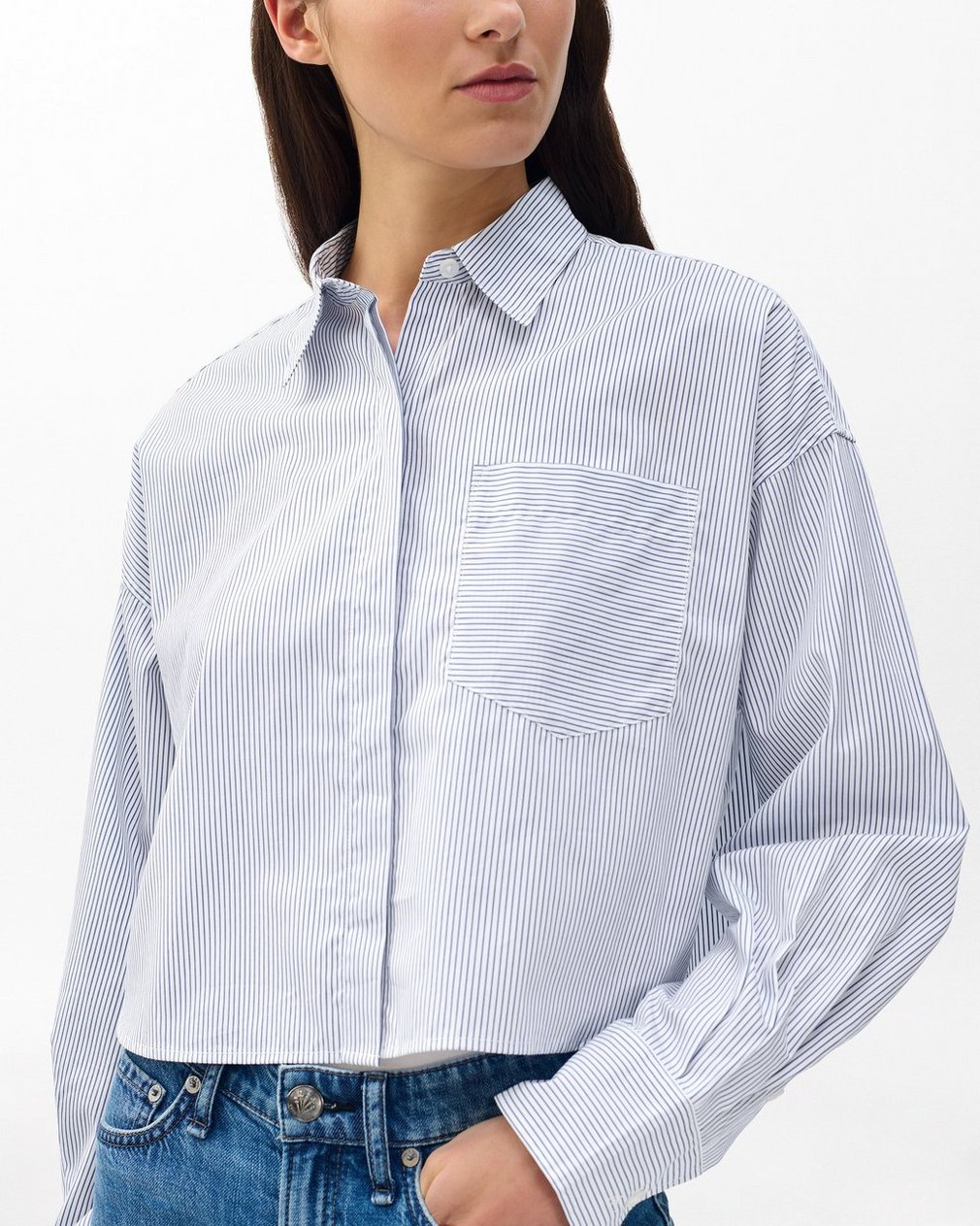 Marin Cropped Striped Shirt - White Stripe - Image 4