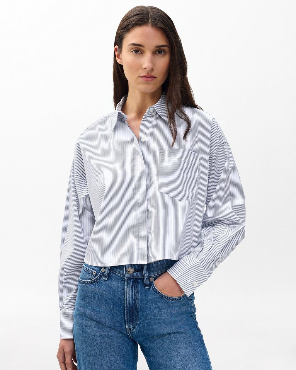 Marin Cropped Striped Shirt - White Stripe - Image 5