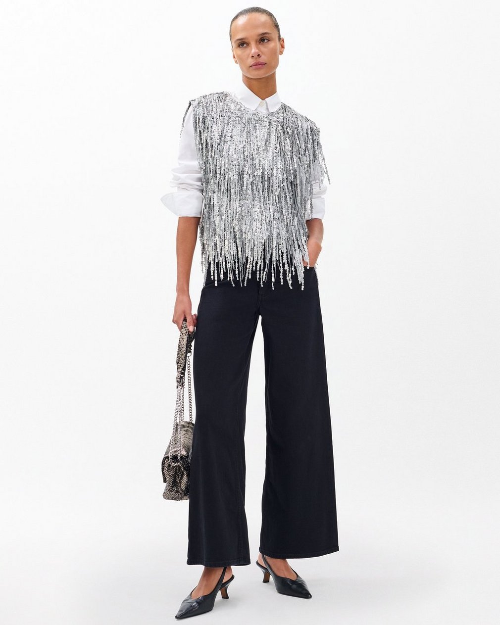 Billie Sequined Tassel Top - Gunmetal - Image 3