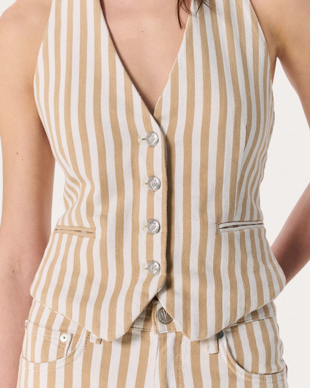 Ethel Striped Denim Vest - Tan Stripe - Image 4