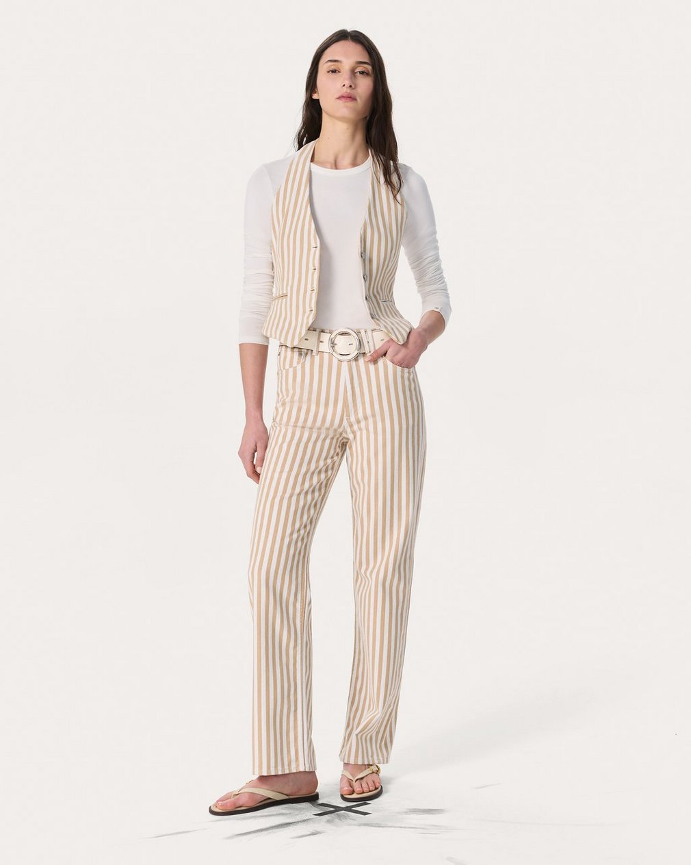 Ethel Striped Denim Vest - Tan Stripe - Image 7