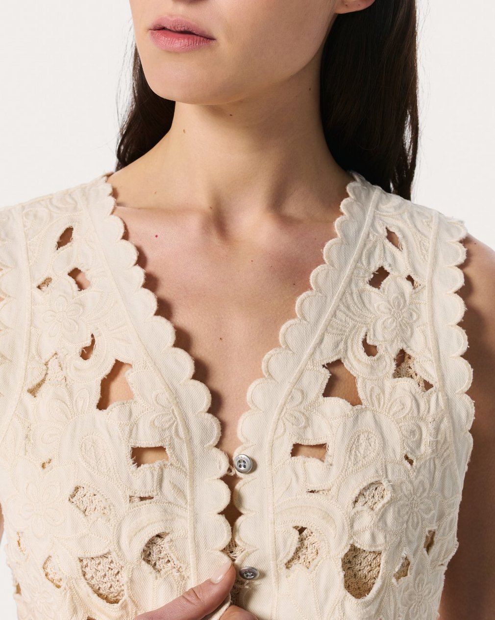 Coralie Cutout Denim Vest - Ecru - Image 4