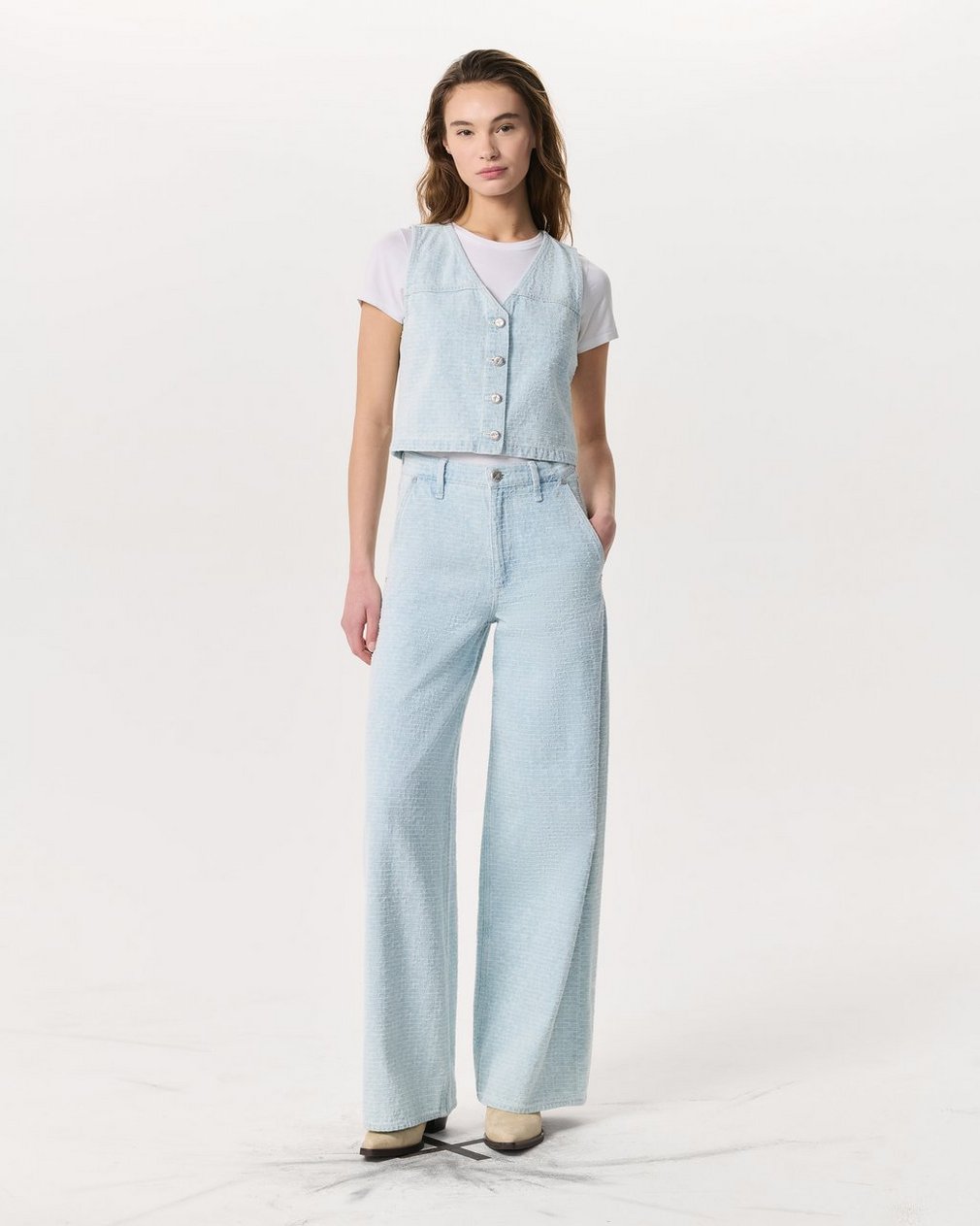Juliana Textured Denim Vest - Sky Blue Tweed - Image 4