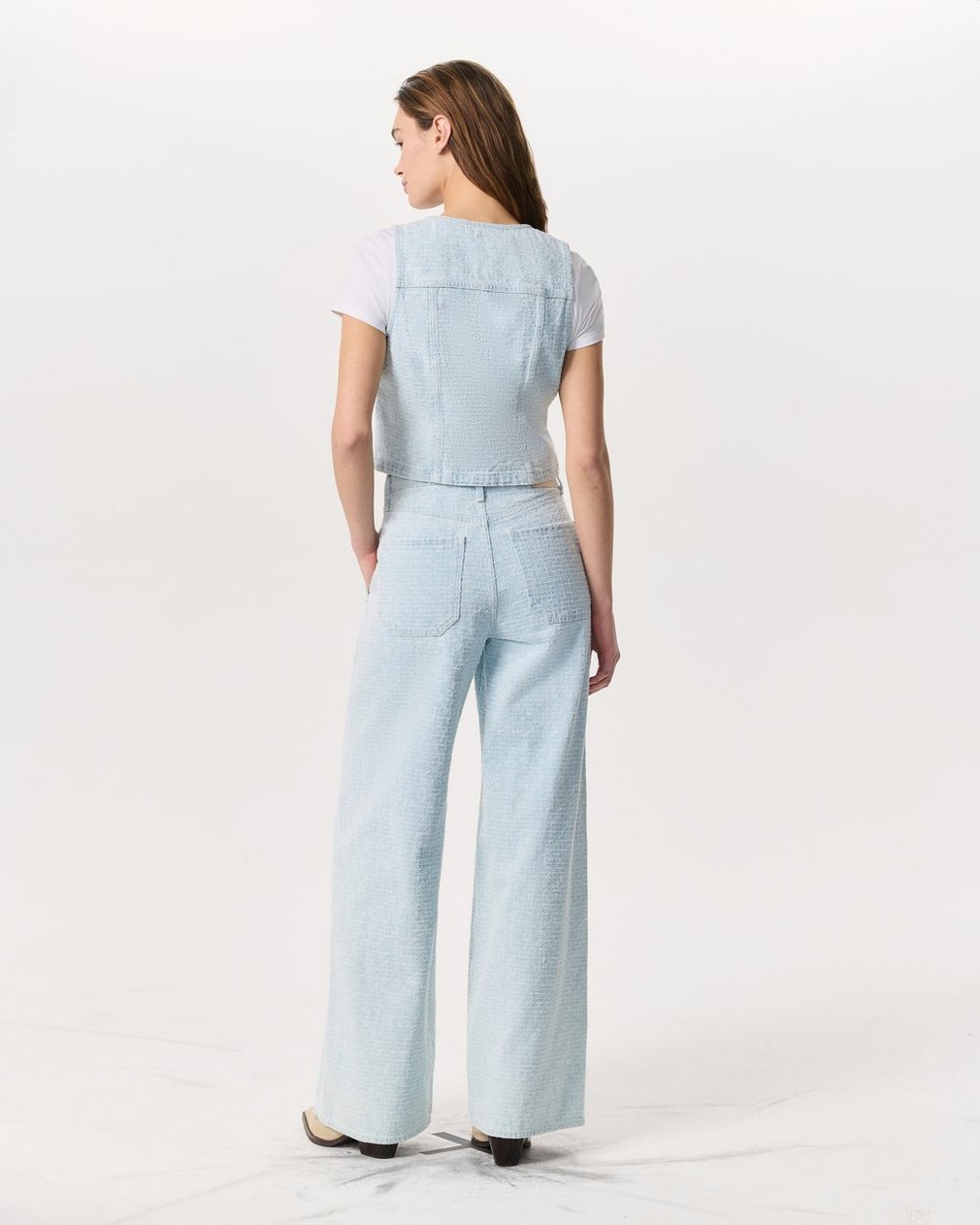 Juliana Textured Denim Vest - Sky Blue Tweed - Image 5