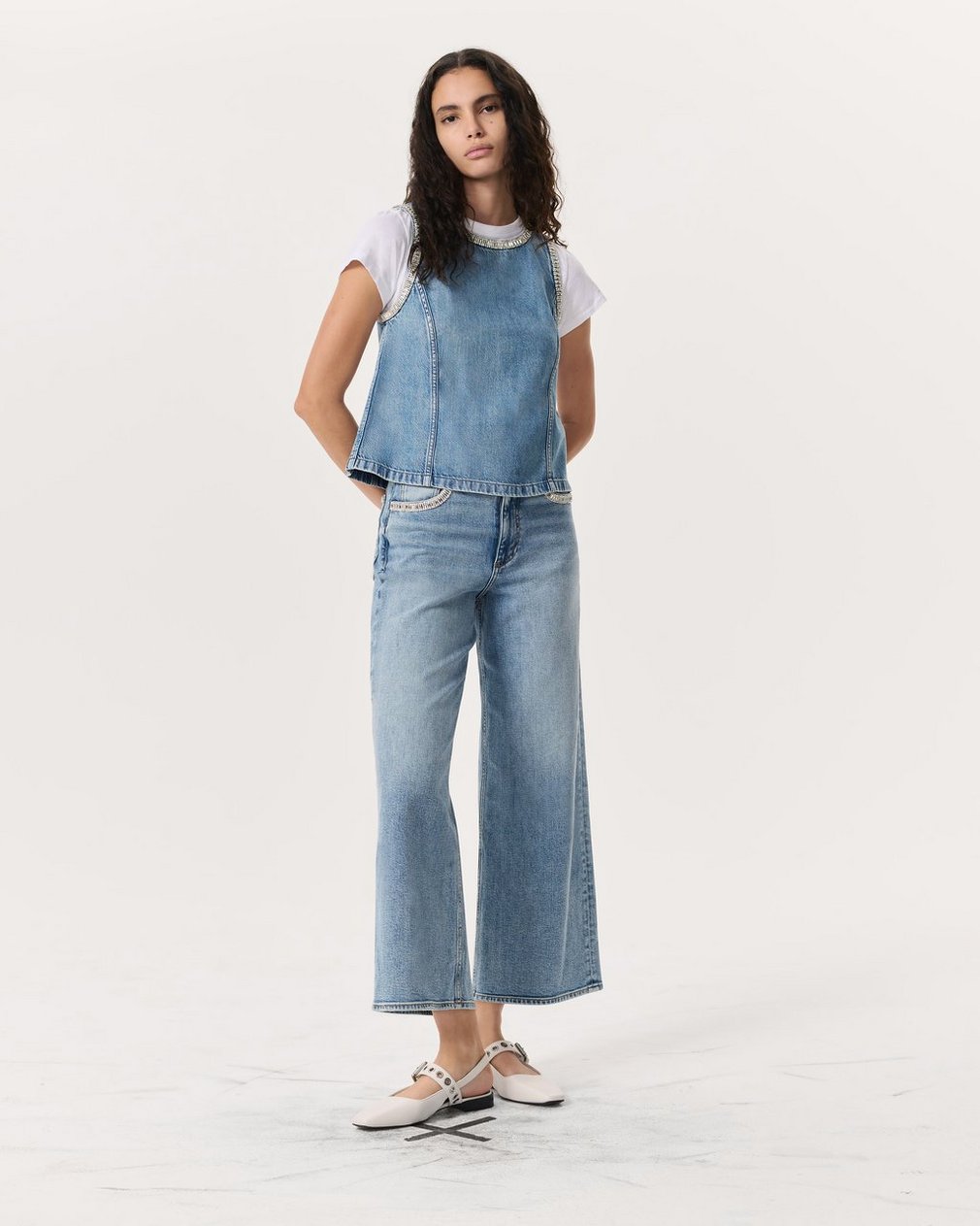 Ultra Featherweight Myla Embellished Denim Top - Pacific With Jewel - Image 4
