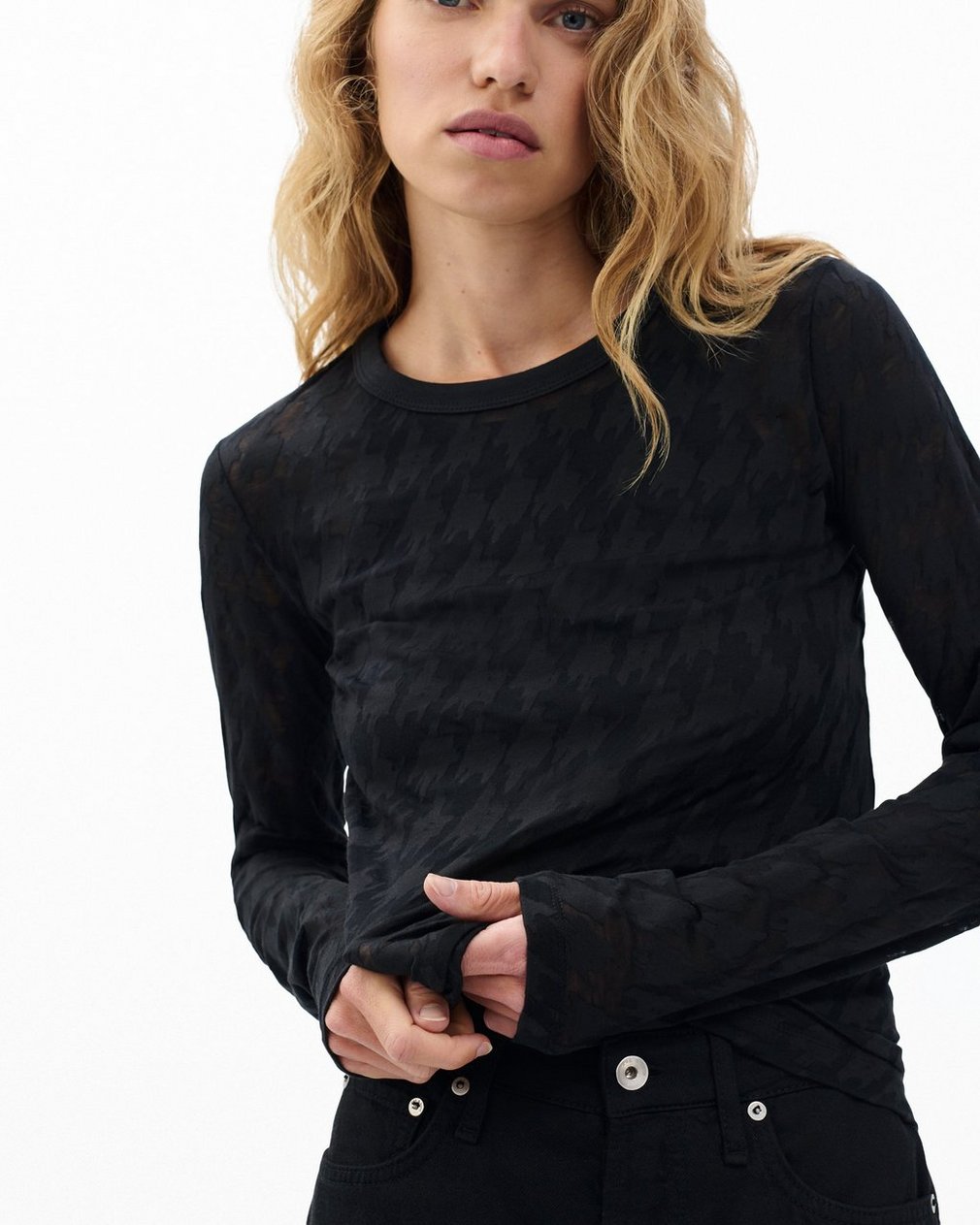 Valencia Houndstooth Tee - Black - Image 5