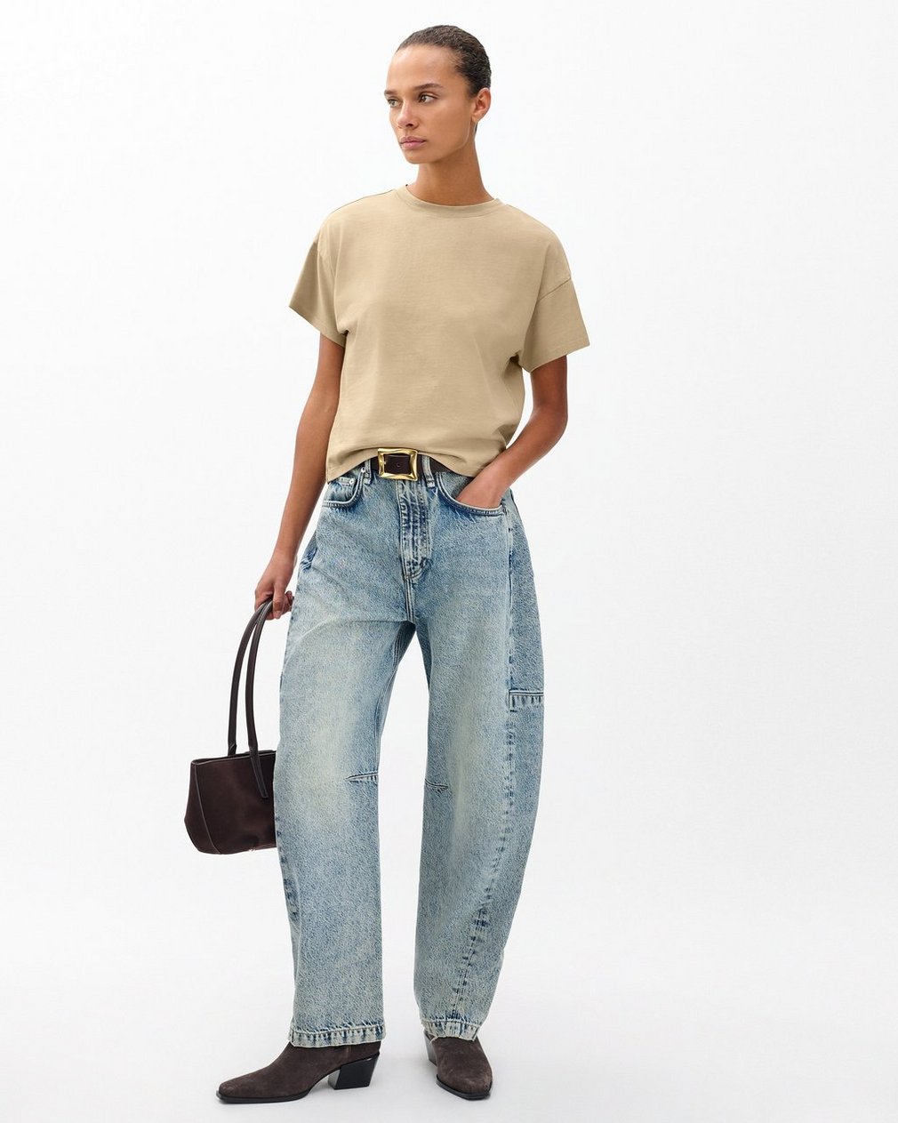 Kelly Boxy Cotton Tee - Dusty Taupe - Image 3