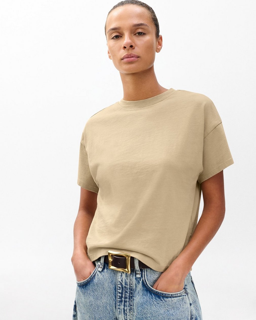Kelly Boxy Cotton Tee - Dusty Taupe - Image 4