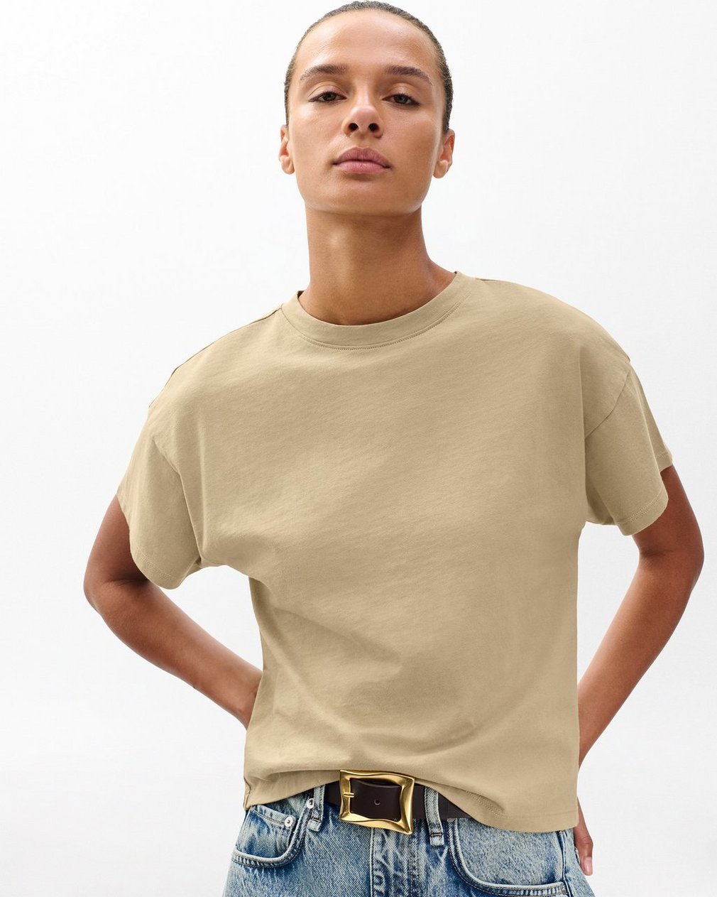 Kelly Boxy Cotton Tee - Dusty Taupe - Image 5
