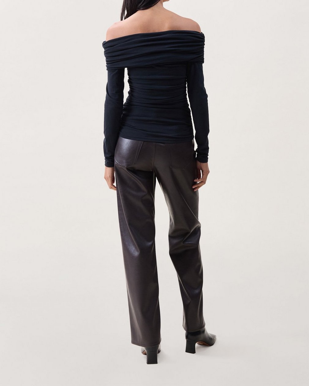 Lucy Off-Shoulder Ruched Top - Black - Image 2