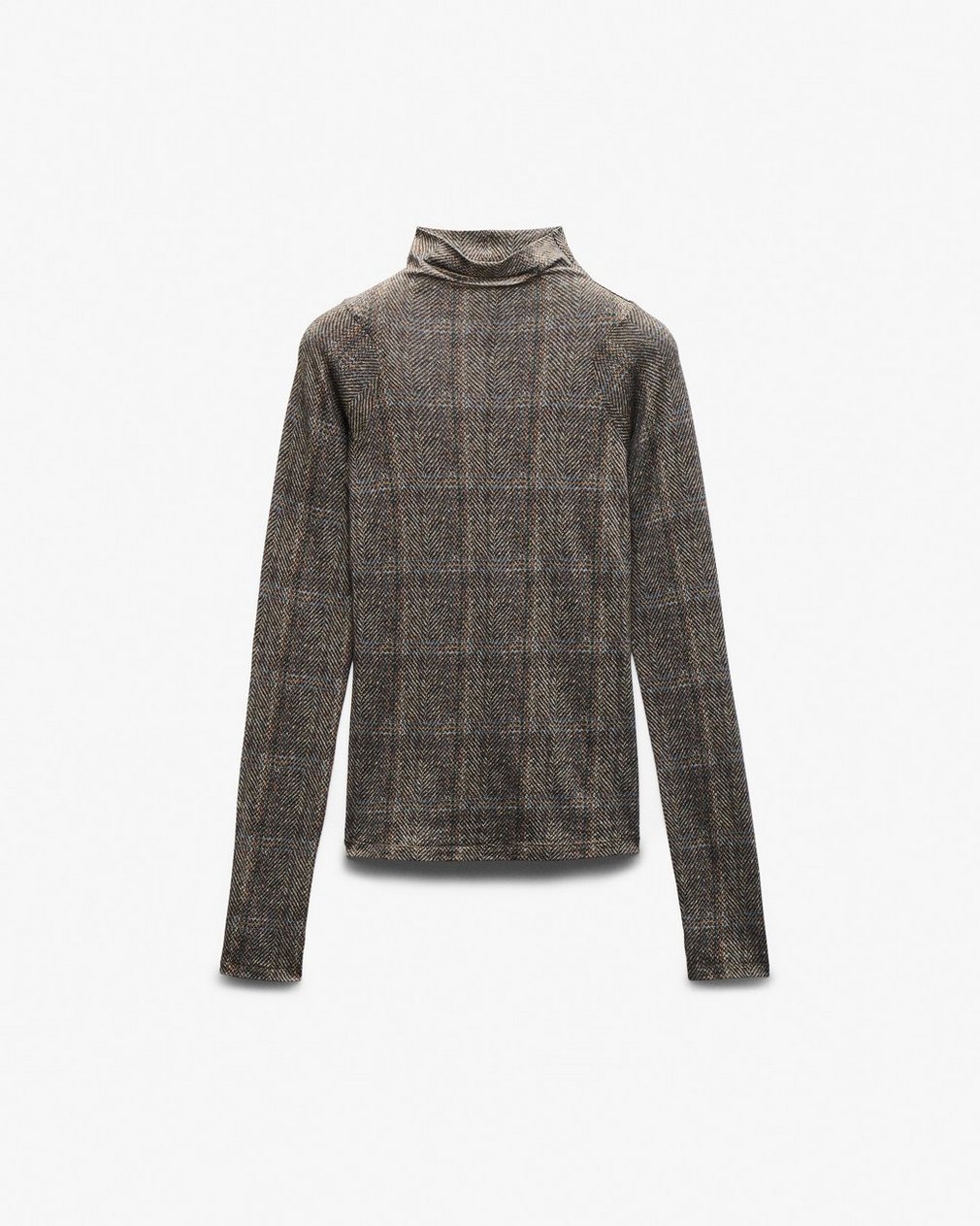 Shaw Plaid Turtleneck Tee - Brown Multi - Image 2