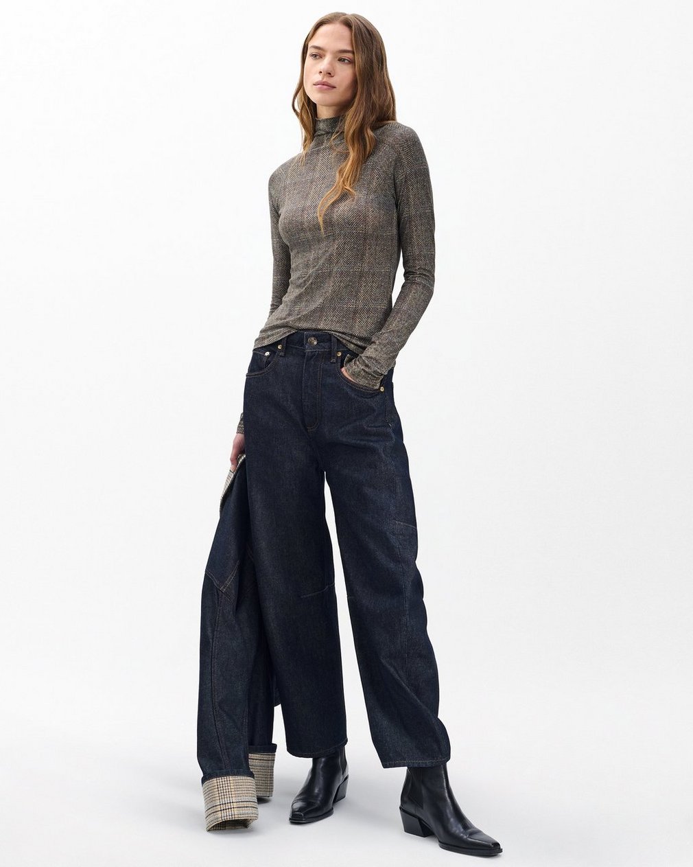 Shaw Plaid Turtleneck Tee - Brown Multi - Image 3