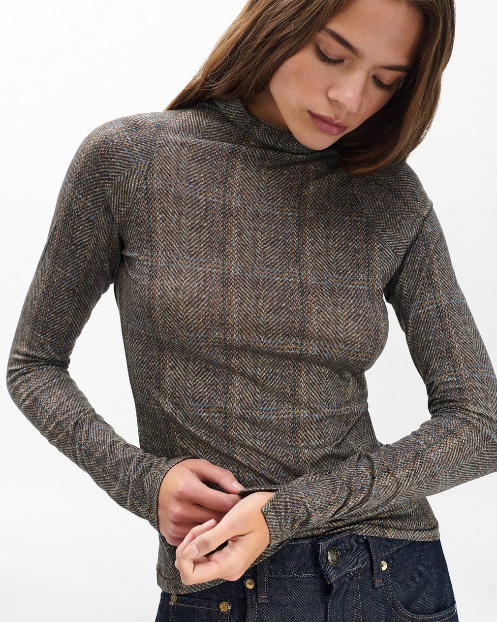 Shaw Plaid Turtleneck Tee - Brown Multi - Image 4
